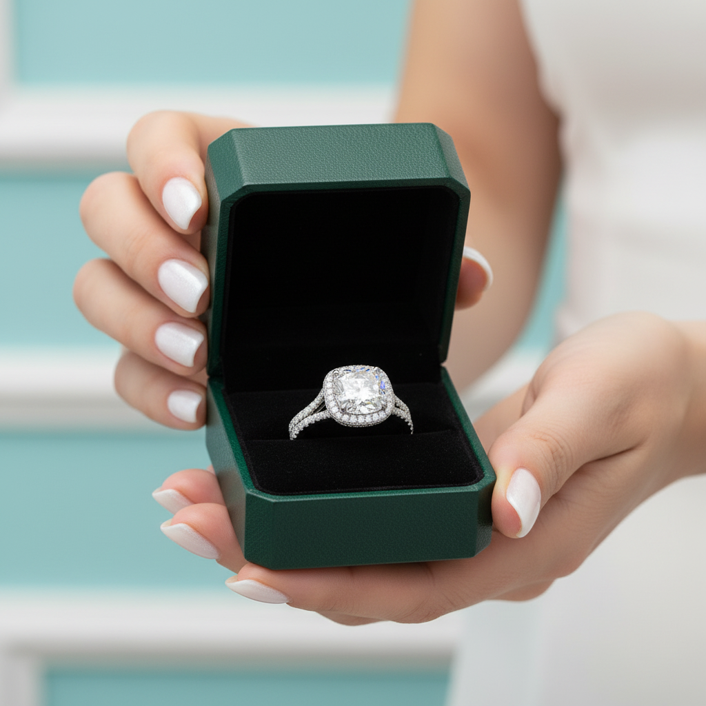 3.50 ct Cushion Cut Halo Diamond Option Double Band Engagement Ring - Evani Naomi Jewelry