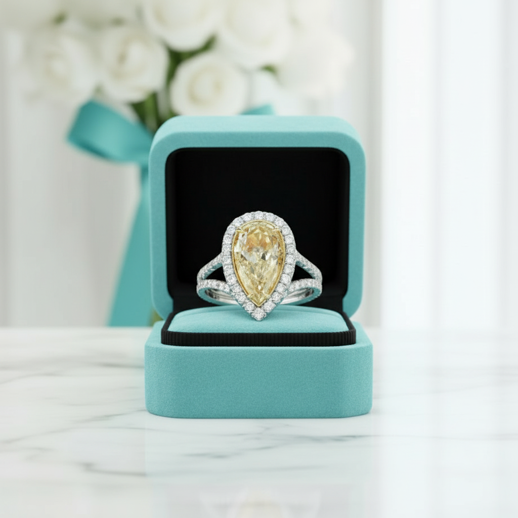 3.50 ct Fancy Topaz Pear Shaped 14k White Gold Engagement Ring - Evani Naomi Jewelry