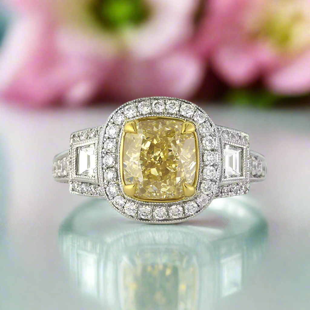 3.50 ct Fancy Yellow Cushion Cut Diamond Engagement Ring-Evani Naomi Jewelry