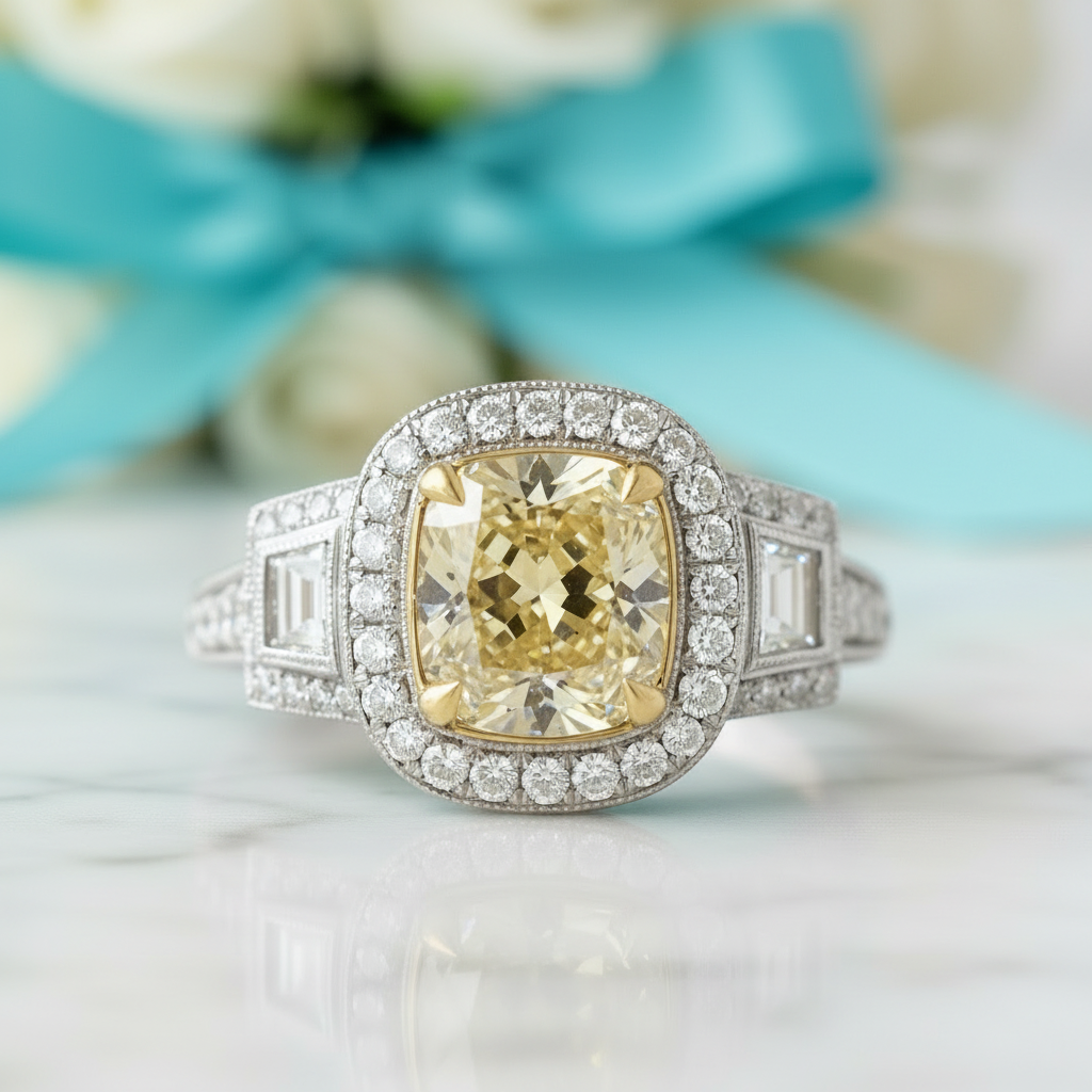 3.50 ct Fancy Topaz Cushion Cut Diamond Engagement Ring-Evani Jewelry