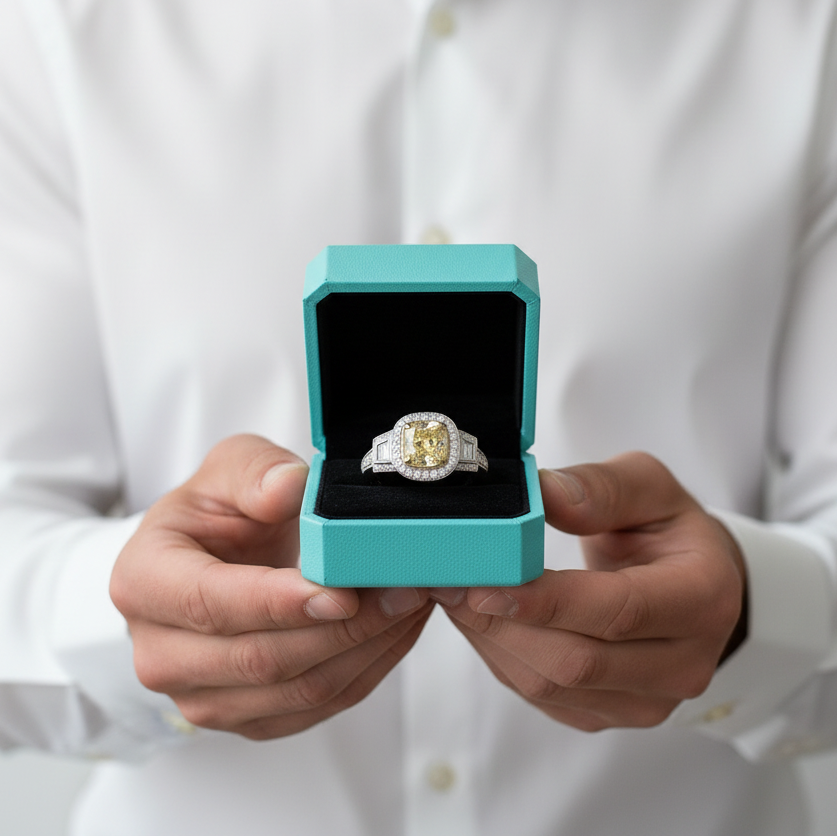 3.50 ct Fancy Topaz Cushion Cut Engagement Ring