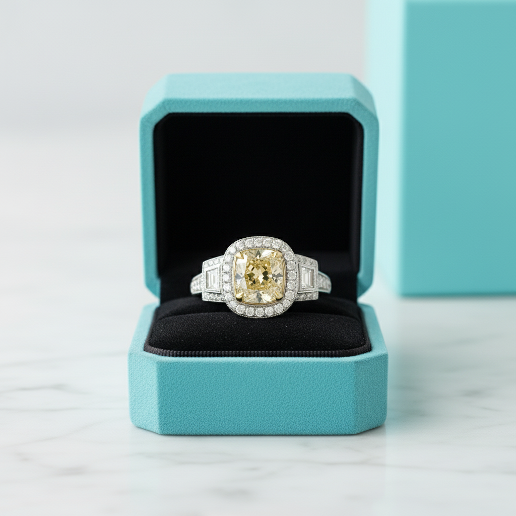 3.50 ct Fancy Topaz Cushion Cut Engagement Ring - Evani Naomi Jewelry