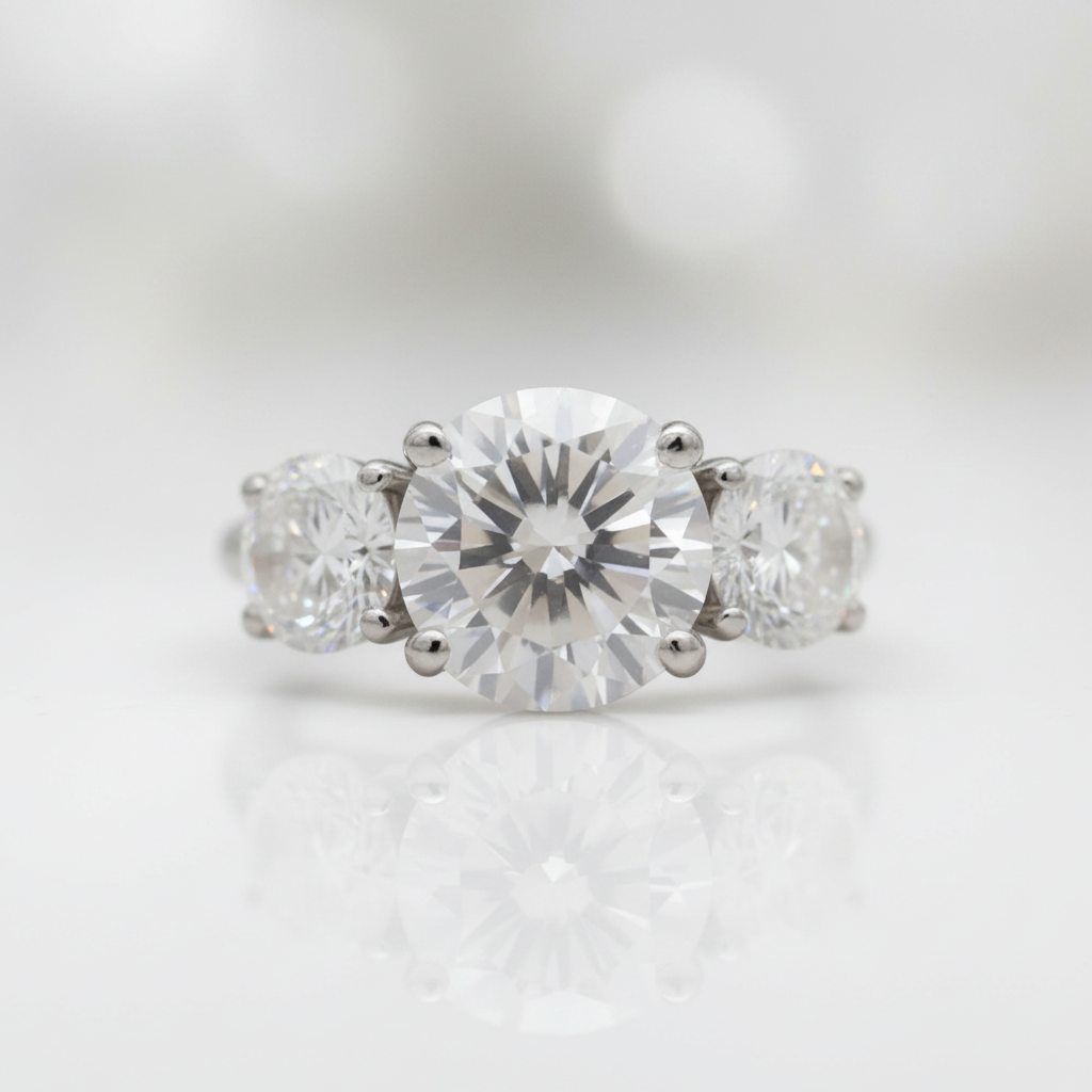 3.6ct 8mm Round Cut Diamond OptionThree Halo Engagement Ring - Evani Naomi Jewelry