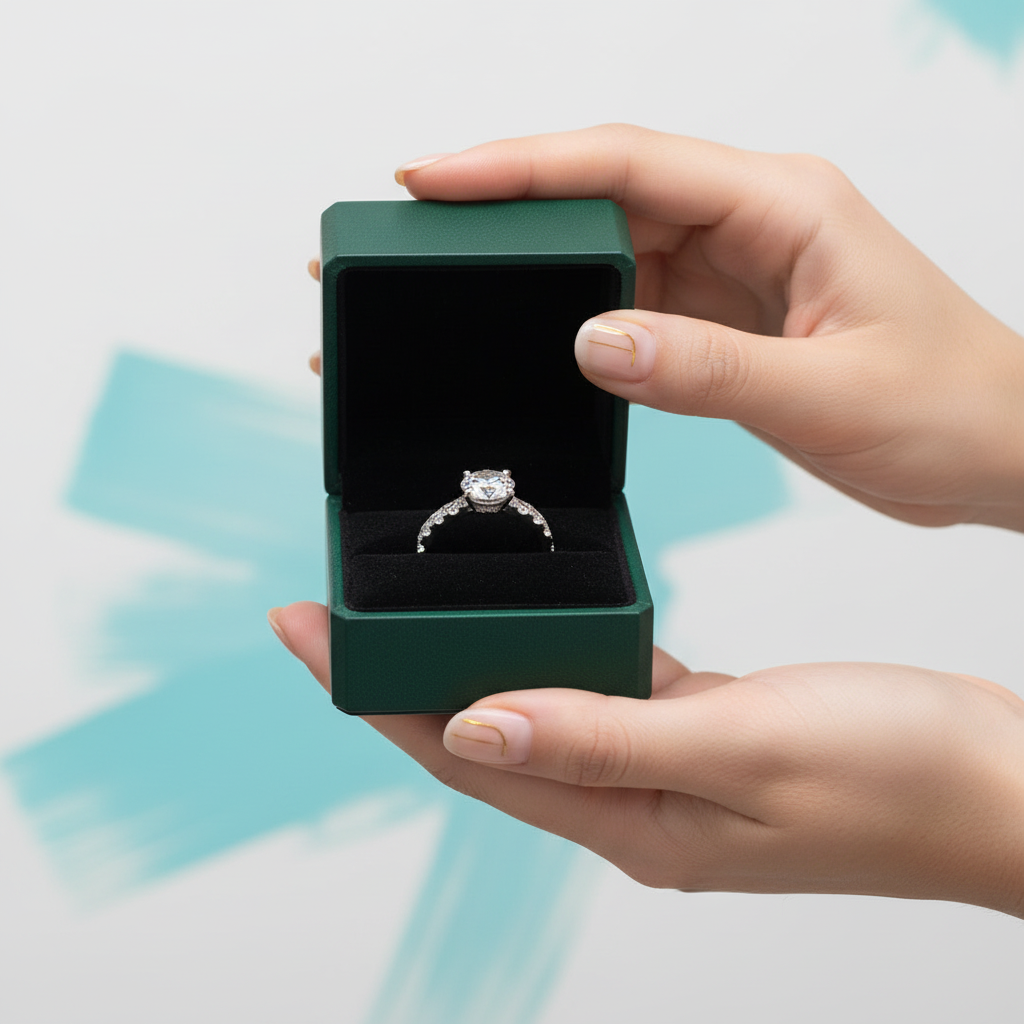 3ct Perfect Round Cut Diamond OptionSquare Arm Engagement Ring - Evani Naomi Jewelry