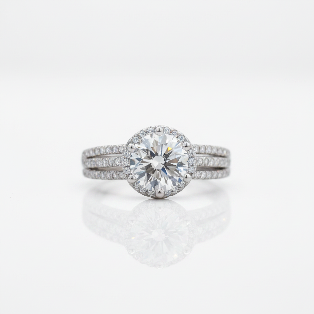 3ct Round Brilliant Cut Diamond OptionHalo Engagement Ring - Evani Naomi Jewelry