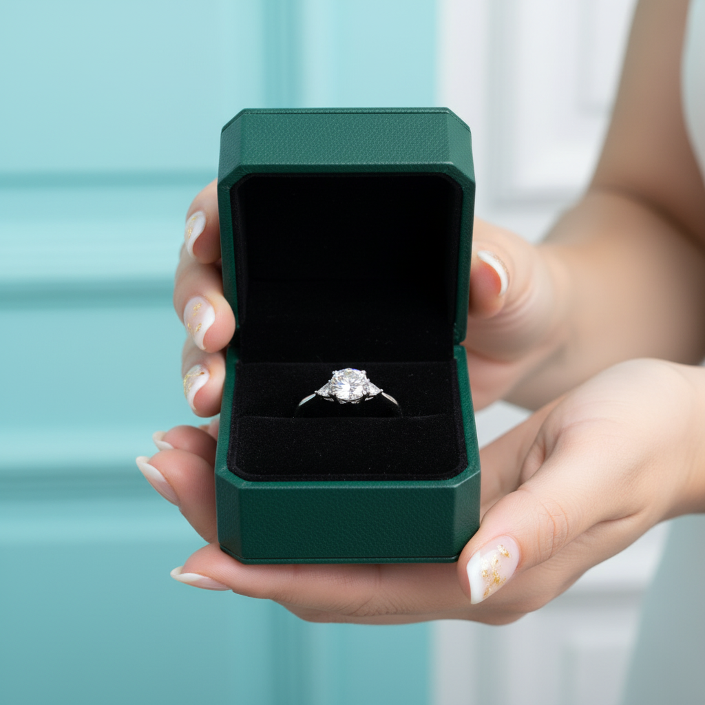 3ct Round Cut Crackling Diamond Option Engagement Ring - Evani Naomi Jewelry