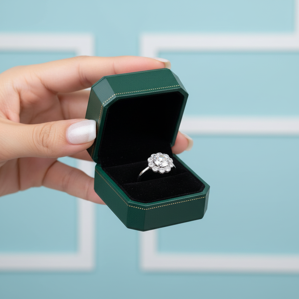 3ct Round Cut Crackling Diamond OptionFlower Halo Engagement Ring - Evani Naomi Jewelry