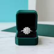 3ct Round Cut Crackling Diamond OptionFlower Halo Engagement Ring - Evani Naomi Jewelry
