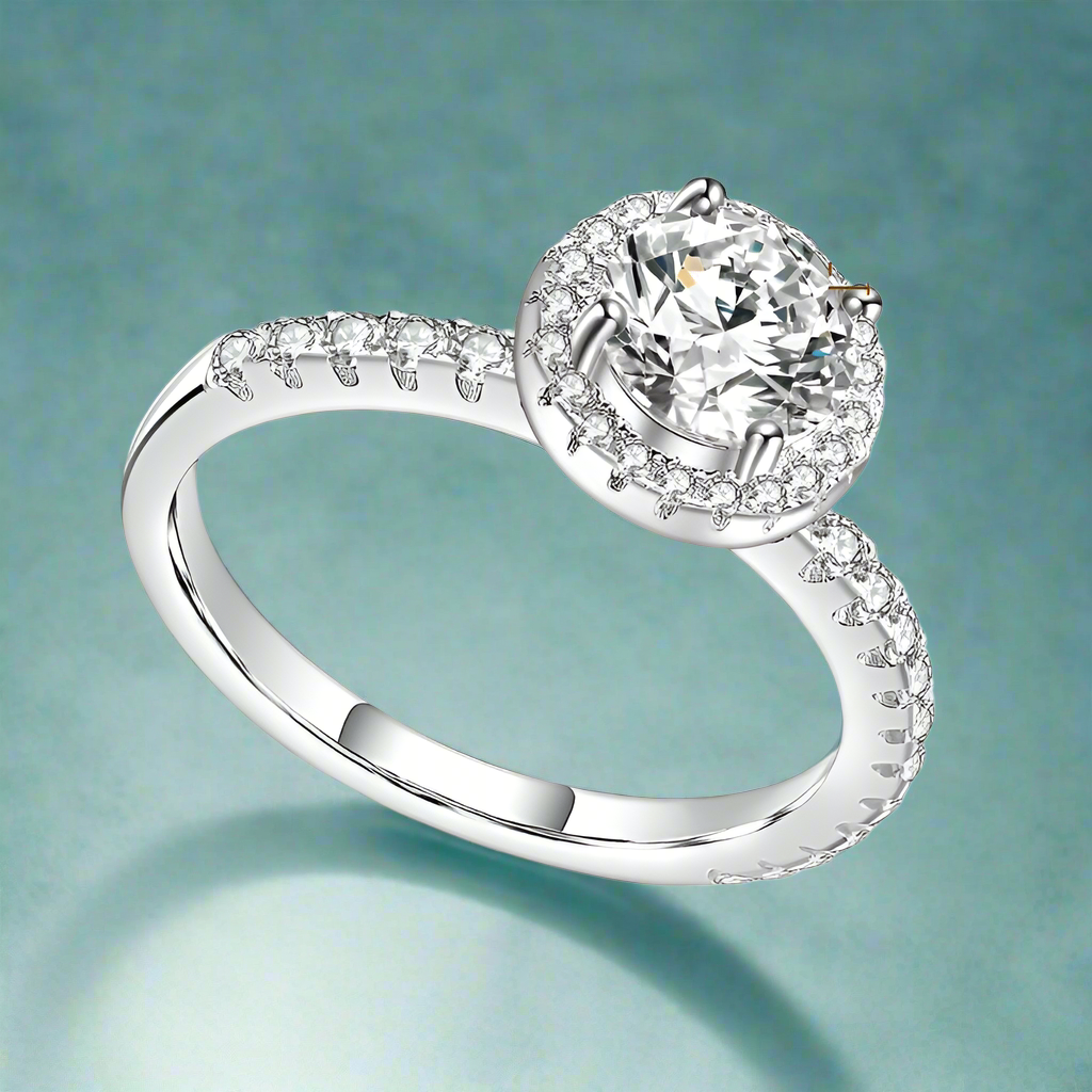 4 Prong 1.00 ct Round Halo Diamond Engagement Ring-Evani Naomi Jewelry