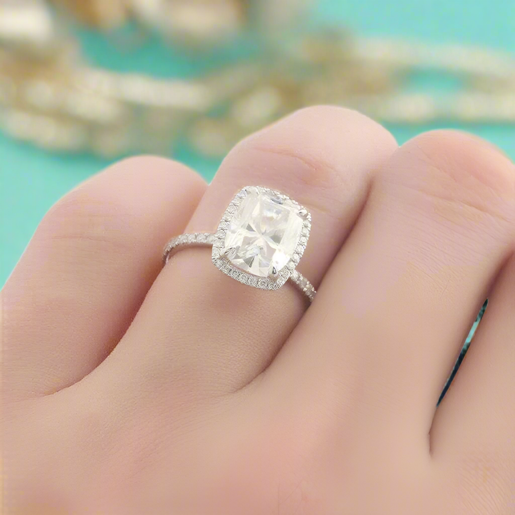 4.0 Ct Cushion Cut Diamond 14k White Gold Halo Engagement Ring-Evani Naomi Jewelry