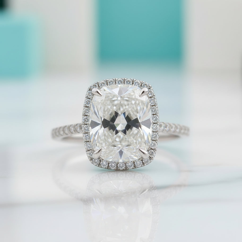 4.0 Ct Cushion Cut Diamond 14k White Gold Halo Engagement Ring-Evani Jewelry
