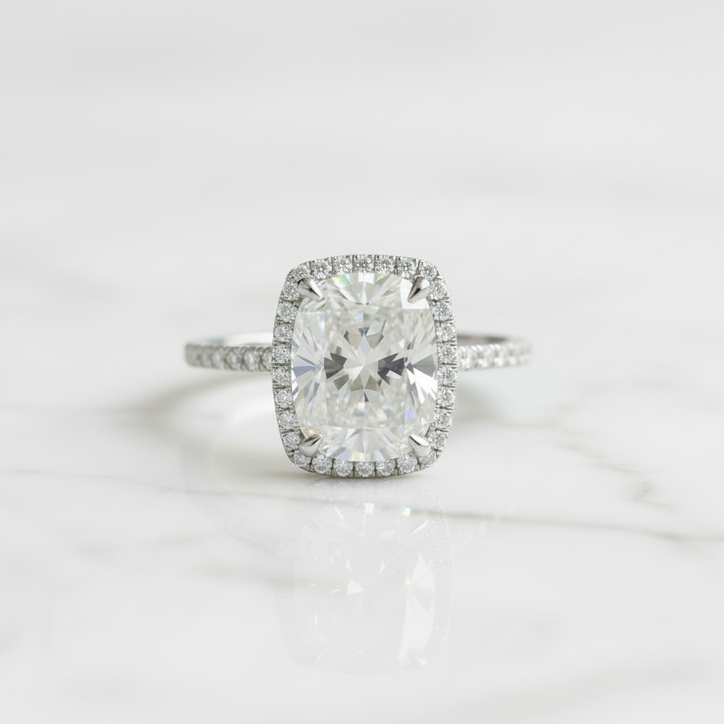 4.0 Ct Cushion Cut Diamond Option14k White Gold Halo Engagement Ring - Evani Naomi Jewelry