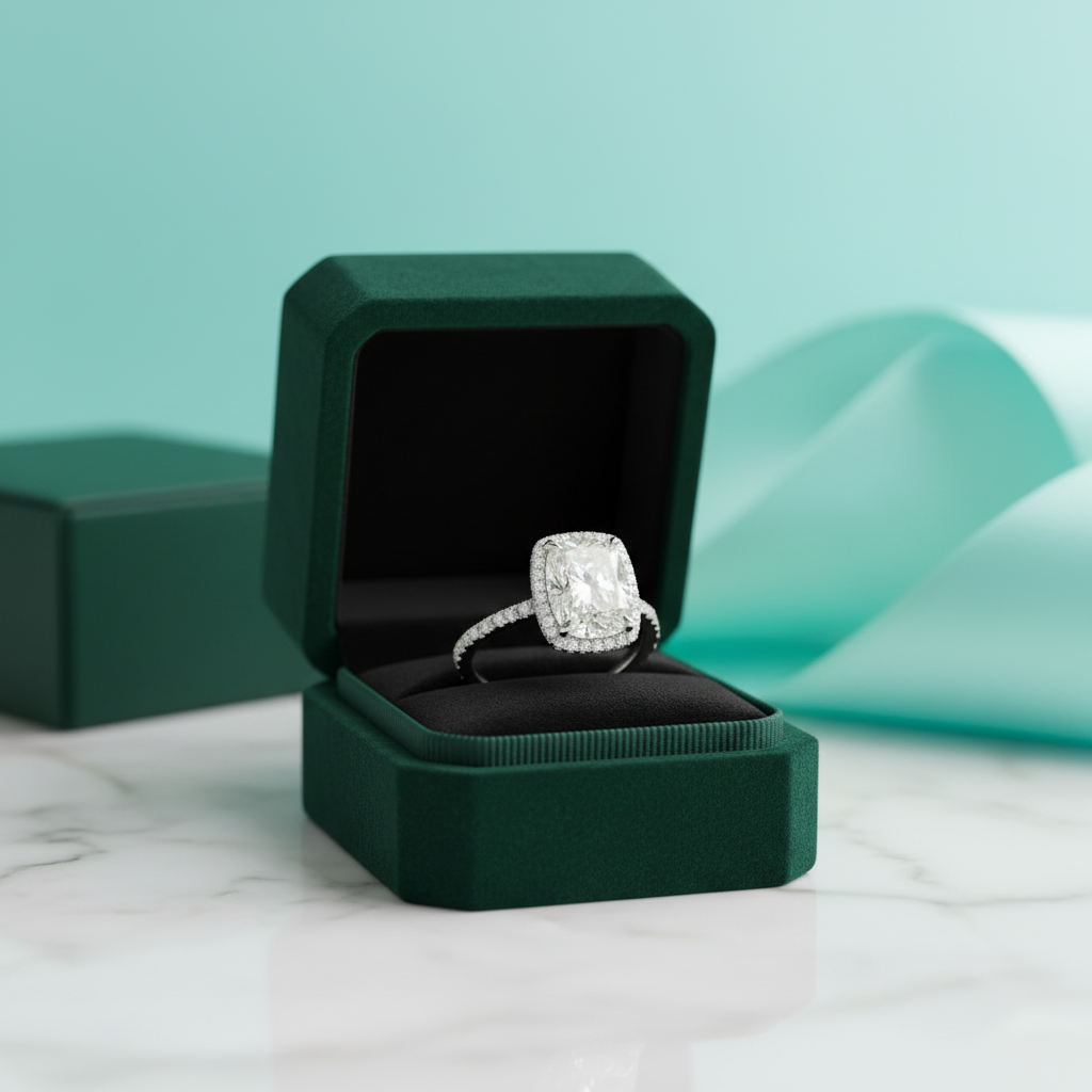 4.0 Ct Cushion Cut Diamond Option14k White Gold Halo Engagement Ring - Evani Naomi Jewelry