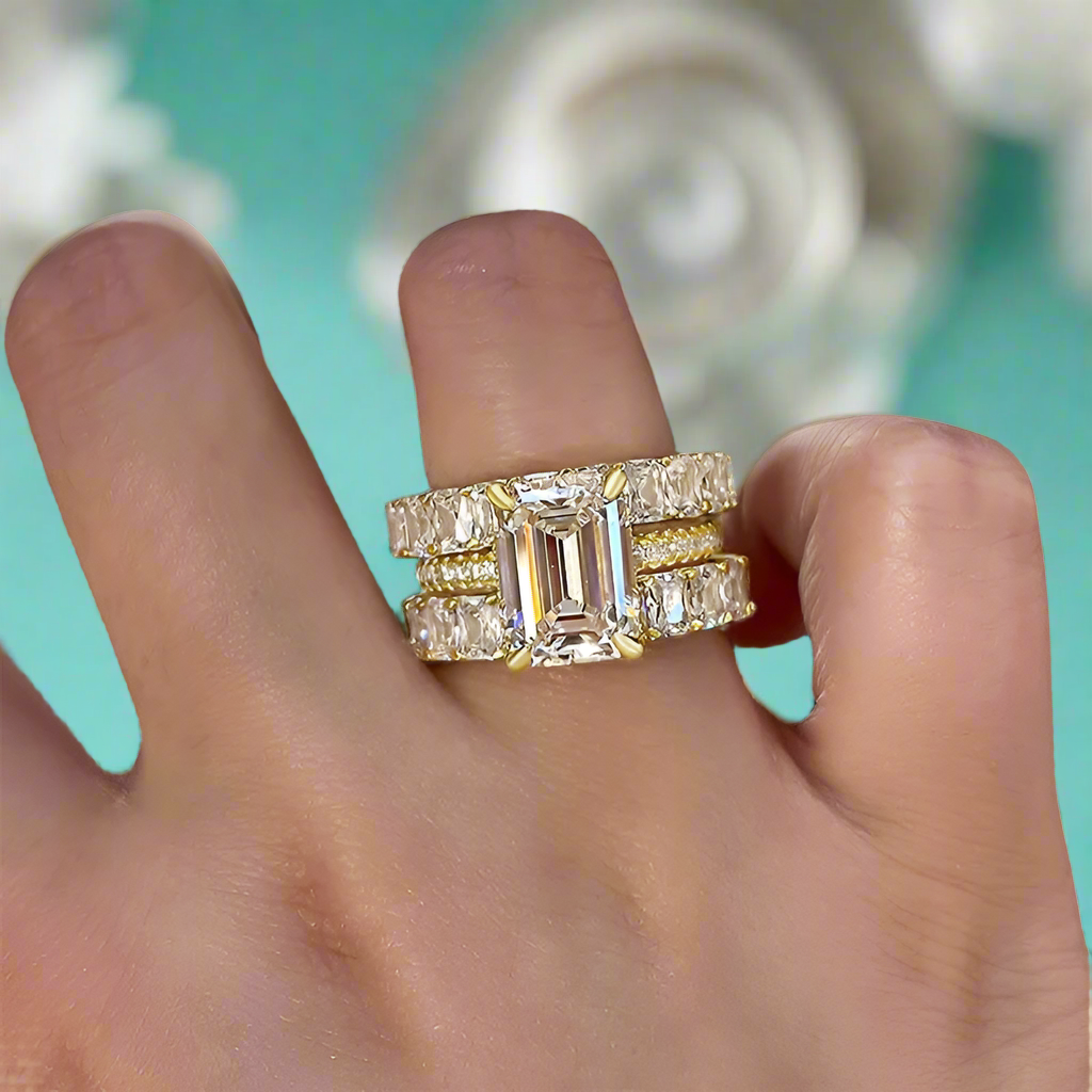 4.0 Ct Emerald Cut 3PC Wedding Set-Evani Naomi Jewelry