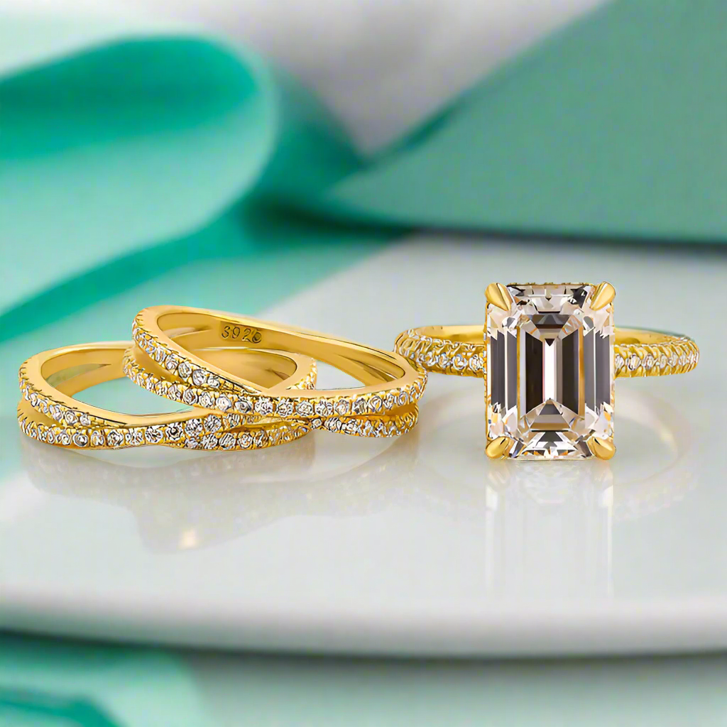 4.0 Ct Emerald Cut 3PC Wedding Set-Evani Naomi Jewelry