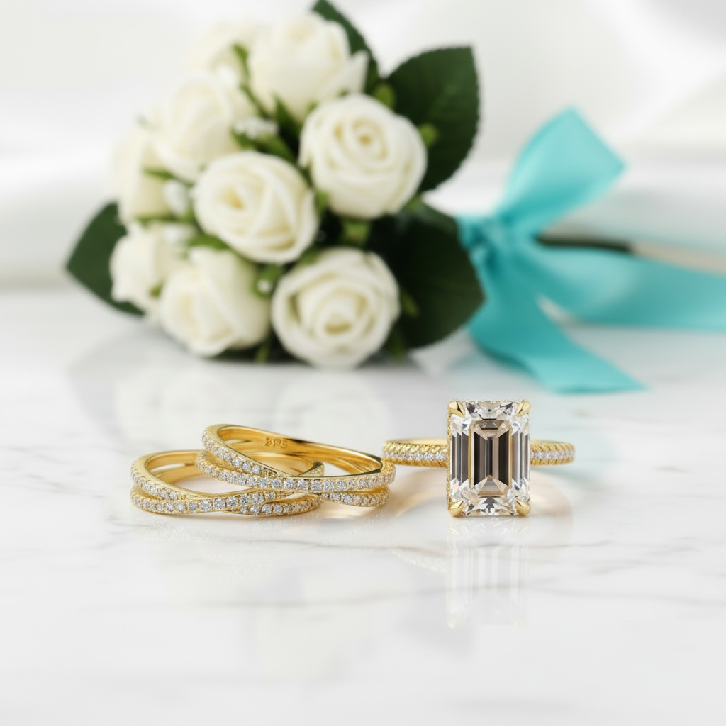 4.0 Ct Emerald Cut 3PC Wedding Set - Evani Naomi Jewelry