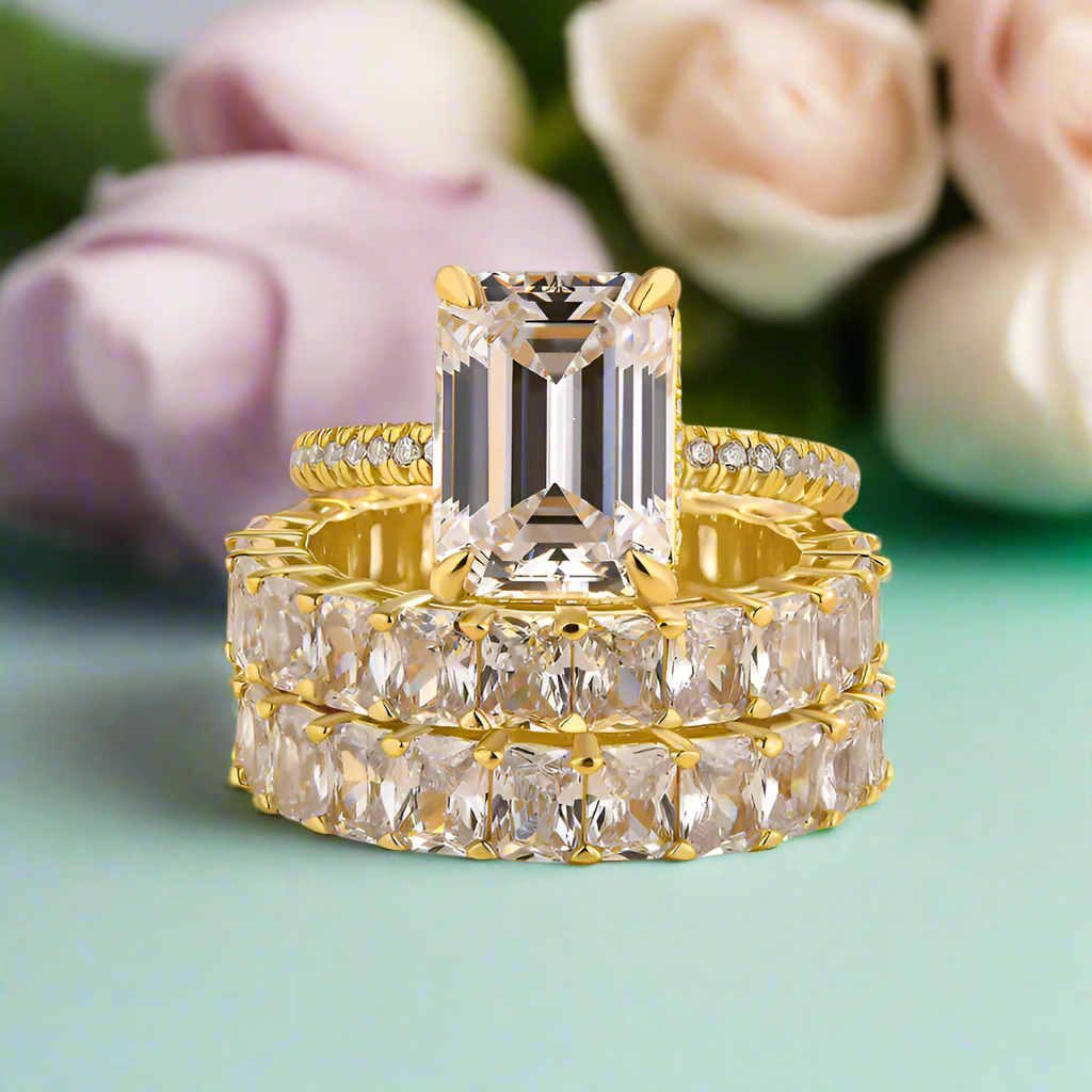 4.0 Ct Emerald Cut 3PC Wedding Set-Evani Naomi Jewelry