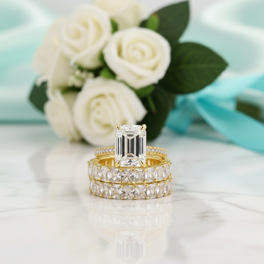 4.0 Ct Emerald Cut 3PC Wedding Set-Evani Jewelry