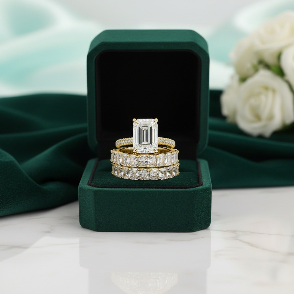 4.0 Ct Emerald Cut 3PC Wedding Set - Evani Naomi Jewelry