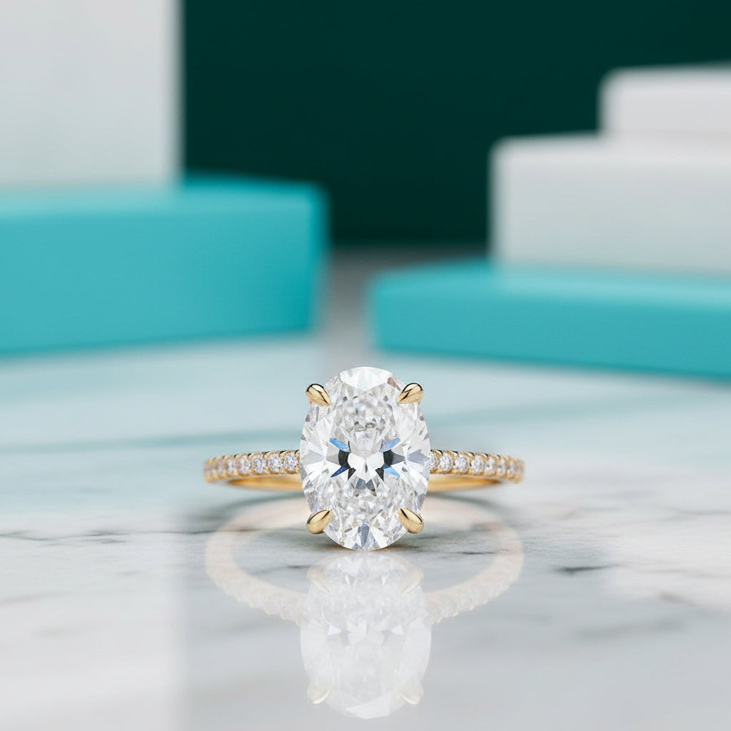 4.0 Ct Oval Cut Diamond Solid Gold Engagement Ring-Evani Jewelry