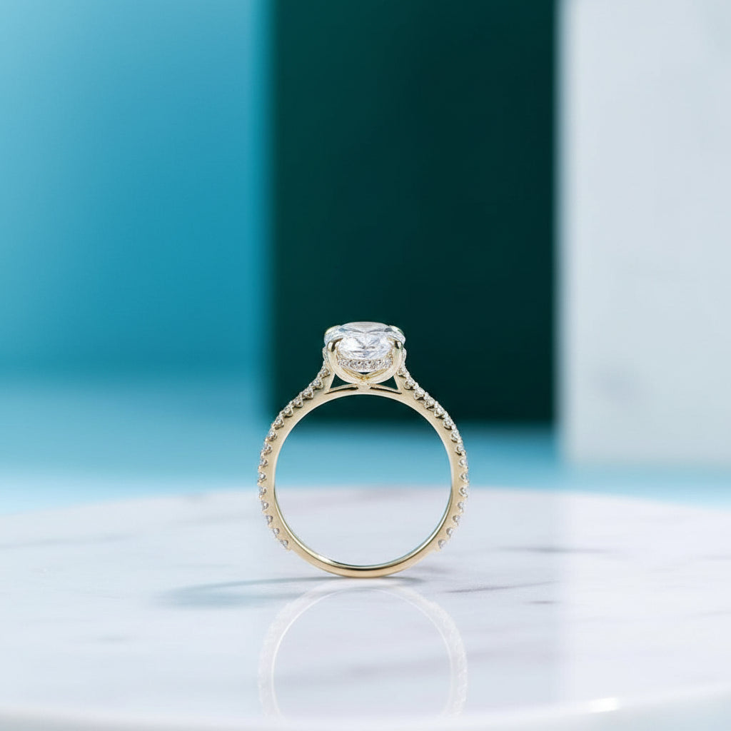 4.0 Ct Oval Cut Diamond Solid Gold Engagement Ring-Evani Jewelry