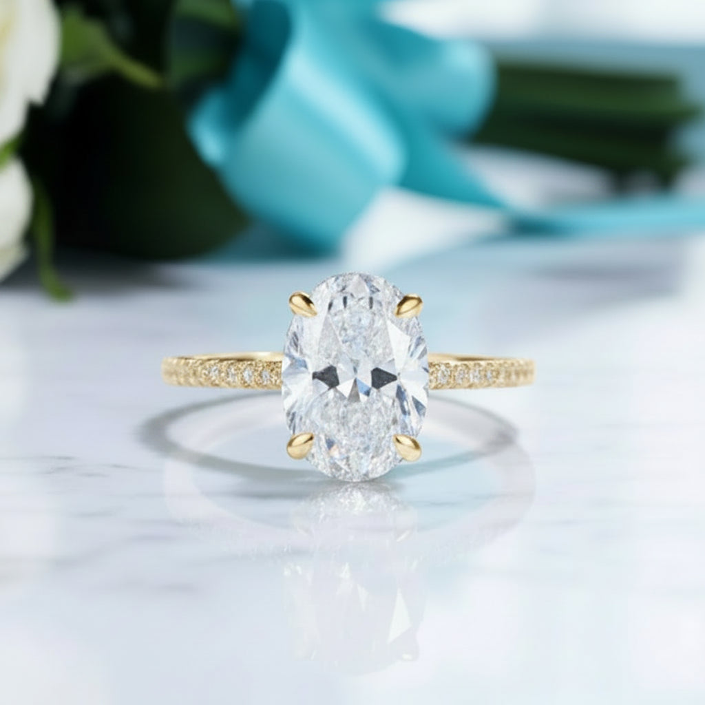 4.0 Ct Oval Cut Diamond Solid Gold Engagement Ring-Evani Jewelry