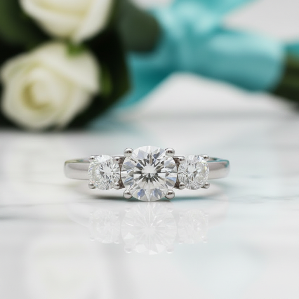 4.0 Ct Three Stone Diamond Engagement Ring-Evani Jewelry