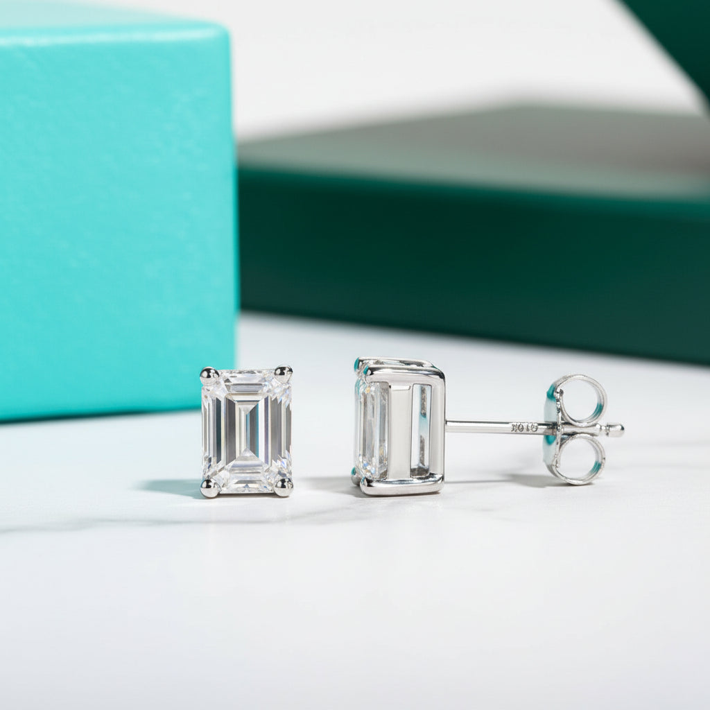 4.0 Cttw Emerald Cut Diamond Stud Earrings-Evani Jewelry