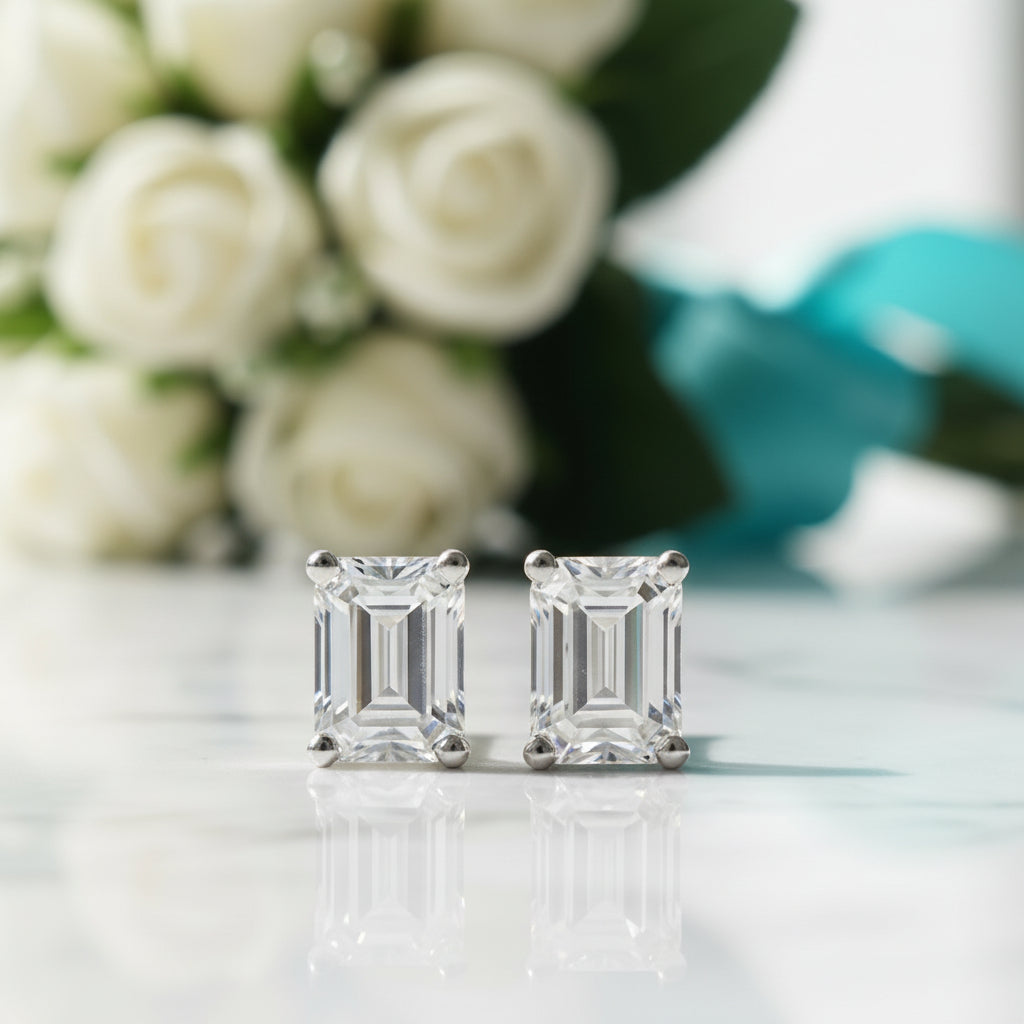 4.0 Cttw Emerald Cut Diamond Stud Earrings-Evani Jewelry