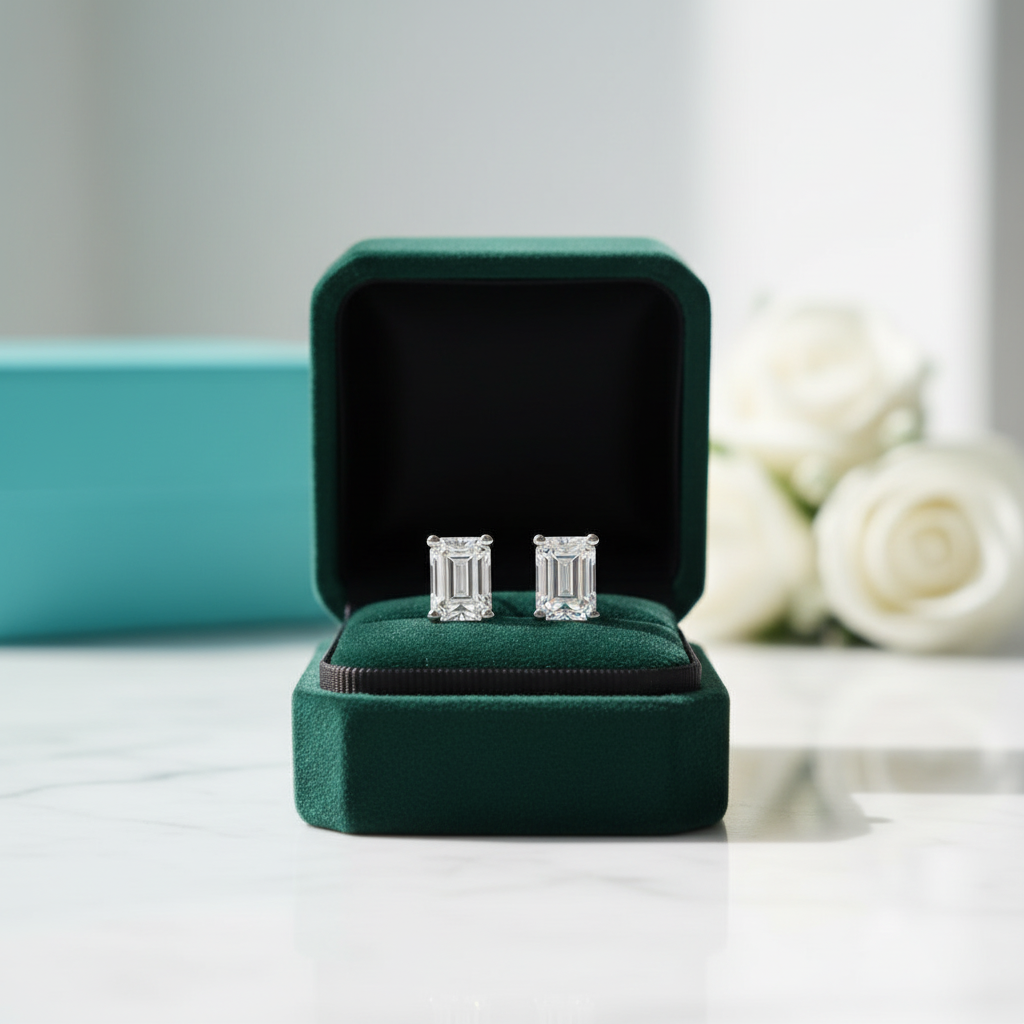 4.0 Cttw Emerald Cut Diamond Option Stud Earrings - Evani Naomi Jewelry