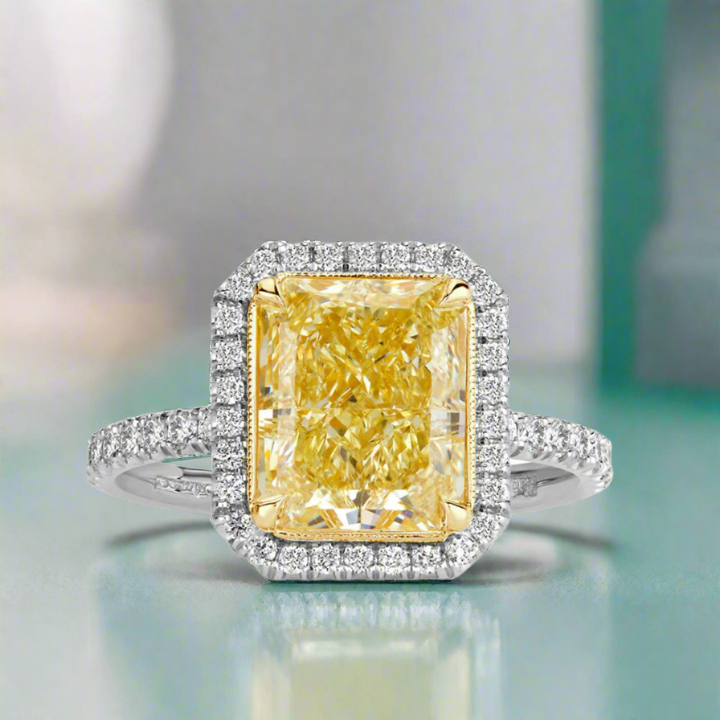 4.0 ct 14k White Gold Light Yellow Radiant Cut Diamond Engagement Ring-Evani Naomi Jewelry