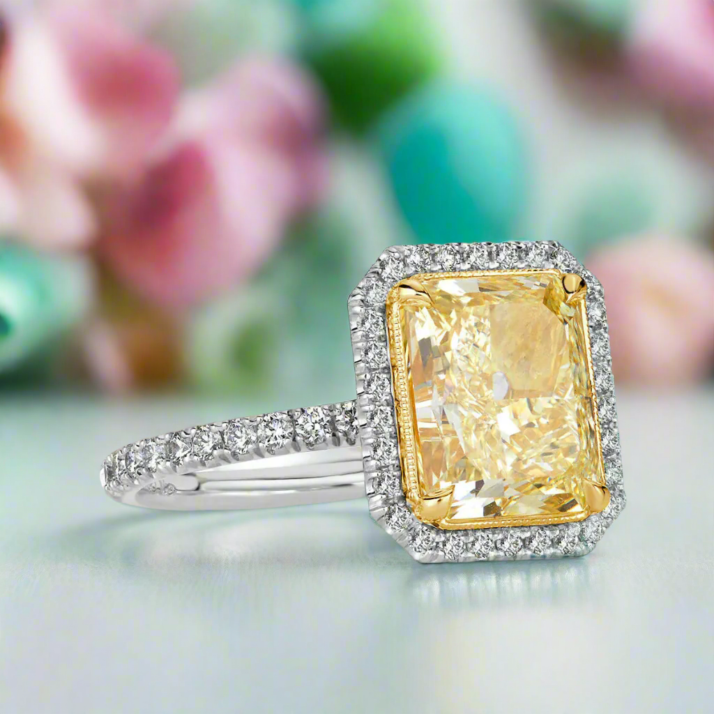 4.0 ct Light Yellow Radiant Cut Diamond 14k White Gold Engagement Ring-Evani Naomi Jewelry
