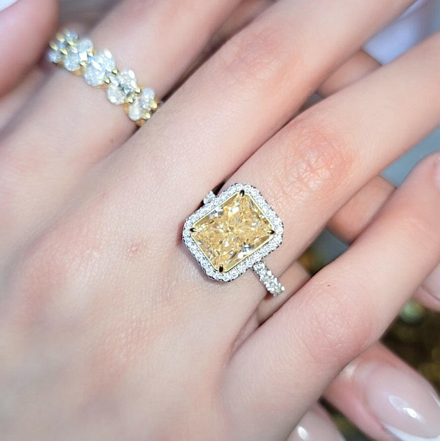4.0 ct Light Yellow Radiant Cut Diamond 14k White Gold Engagement Ring-Evani Naomi Jewelry