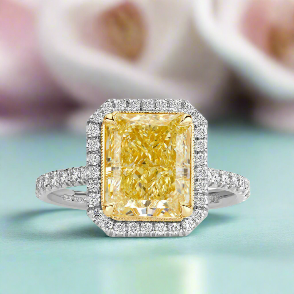 4.0 ct Light Yellow Radiant Cut Diamond 14k White Gold Engagement Ring-Evani Naomi Jewelry