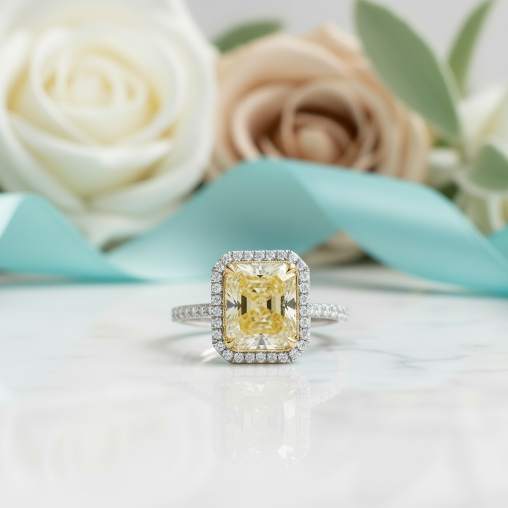 4.0 ct Radiant Cut 14k White Gold Engagement Ring - Evani Naomi Jewelry