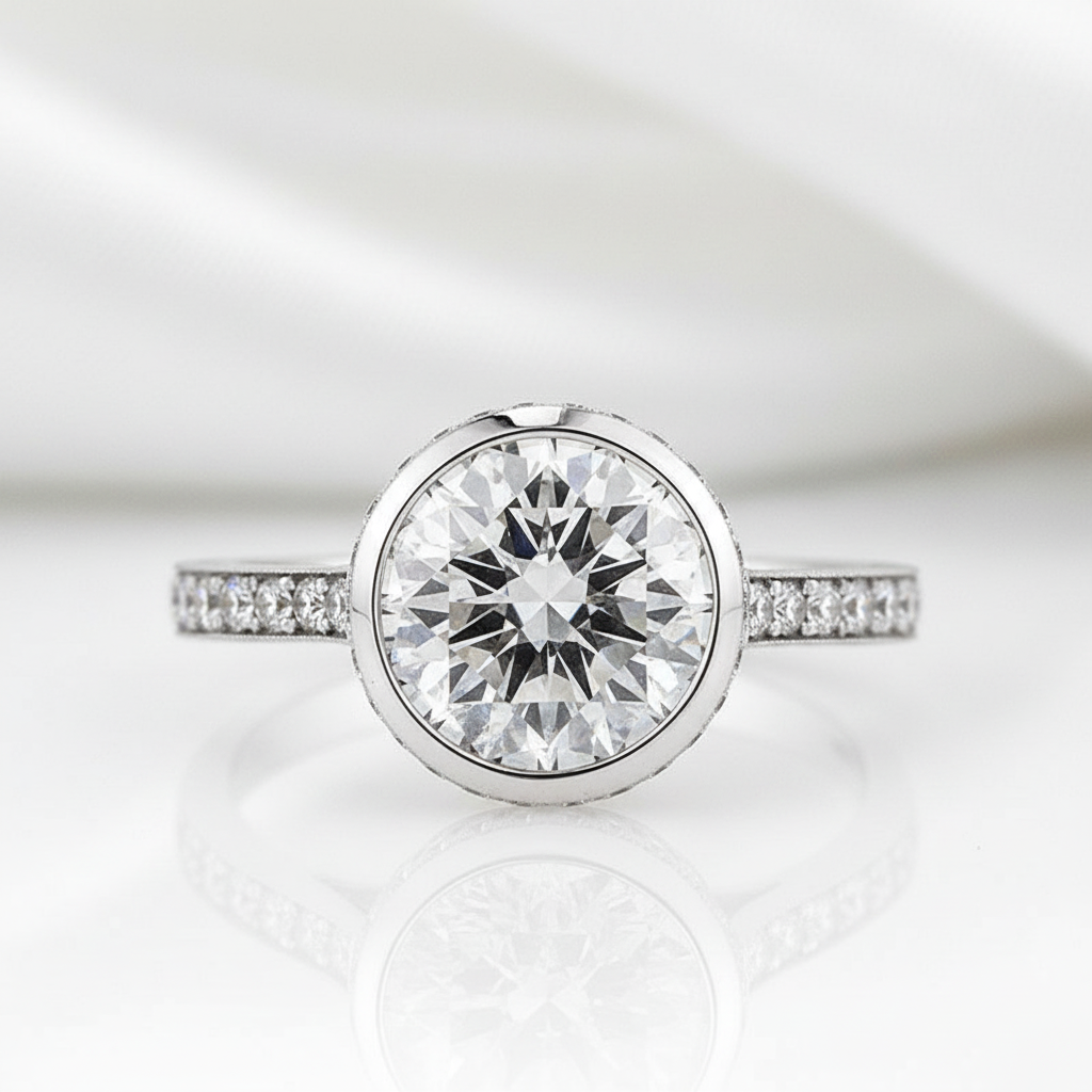 4.0 ct Round Brilliant Cut Diamond Option 14K White Gold Engagement Ring - Evani Naomi Jewelry