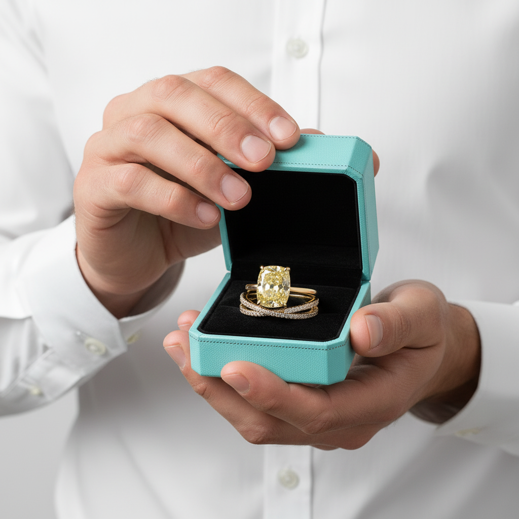 4.5 ct Cushion Cut topaz Gold Wedding Set