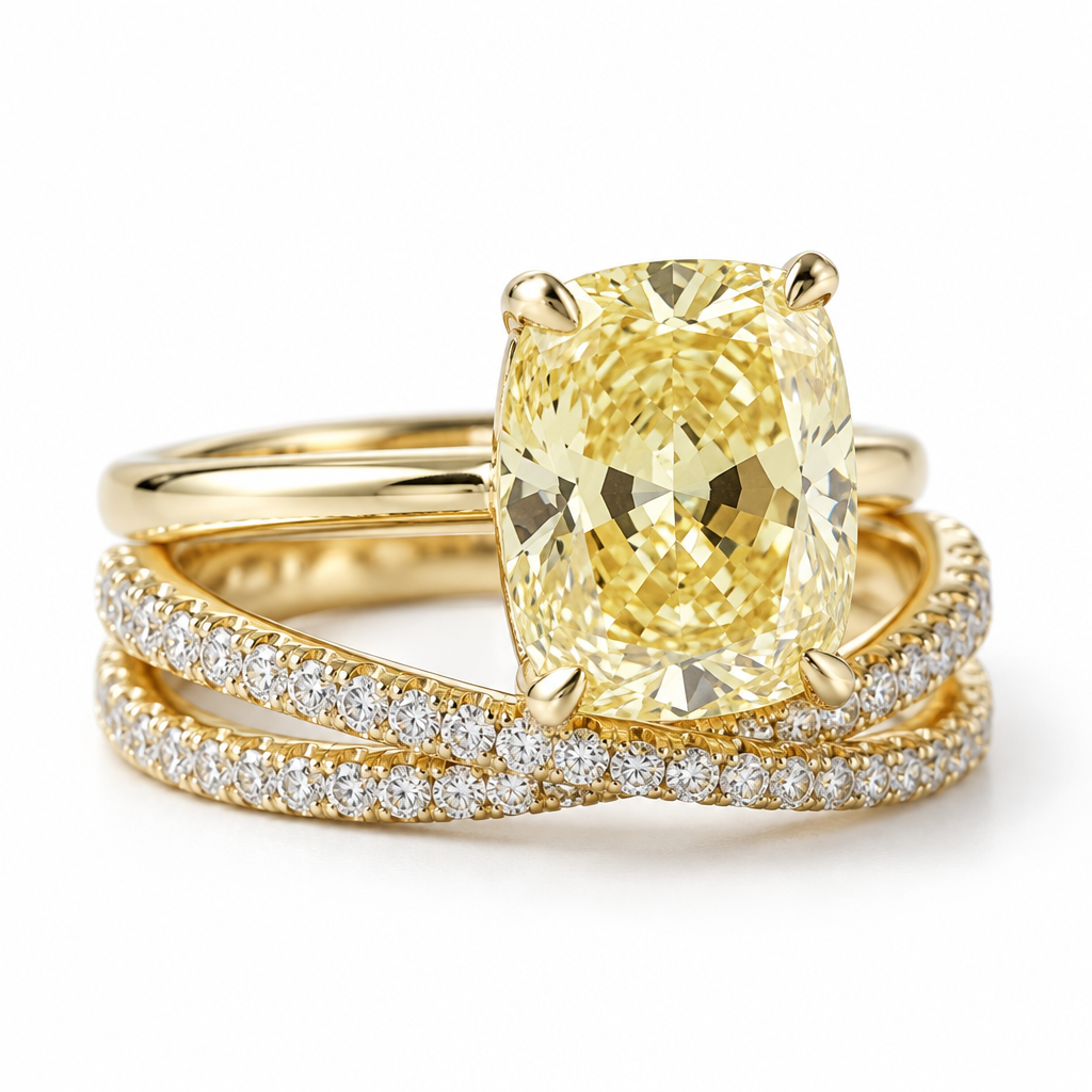 4.5 ct Cushion Cut topaz Gold Wedding Set - Evani Naomi Jewelry