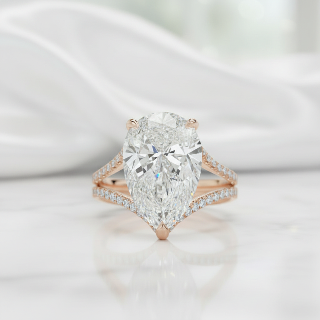 4.50 ct Pear Shaped Diamond Option 14k Rose Gold Engagement Ring - Evani Naomi Jewelry