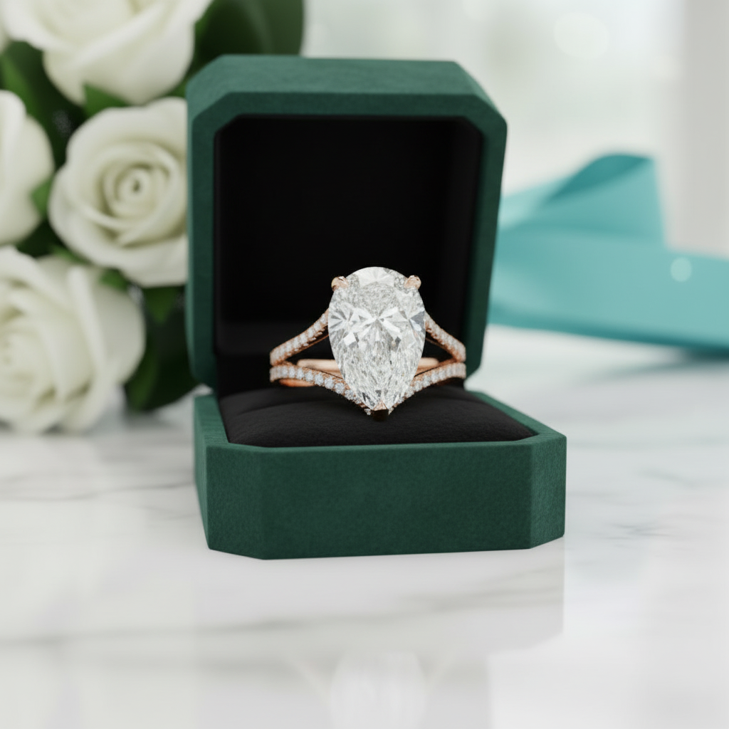 4.50 ct Pear Shaped Diamond Option 14k Rose Gold Engagement Ring - Evani Naomi Jewelry