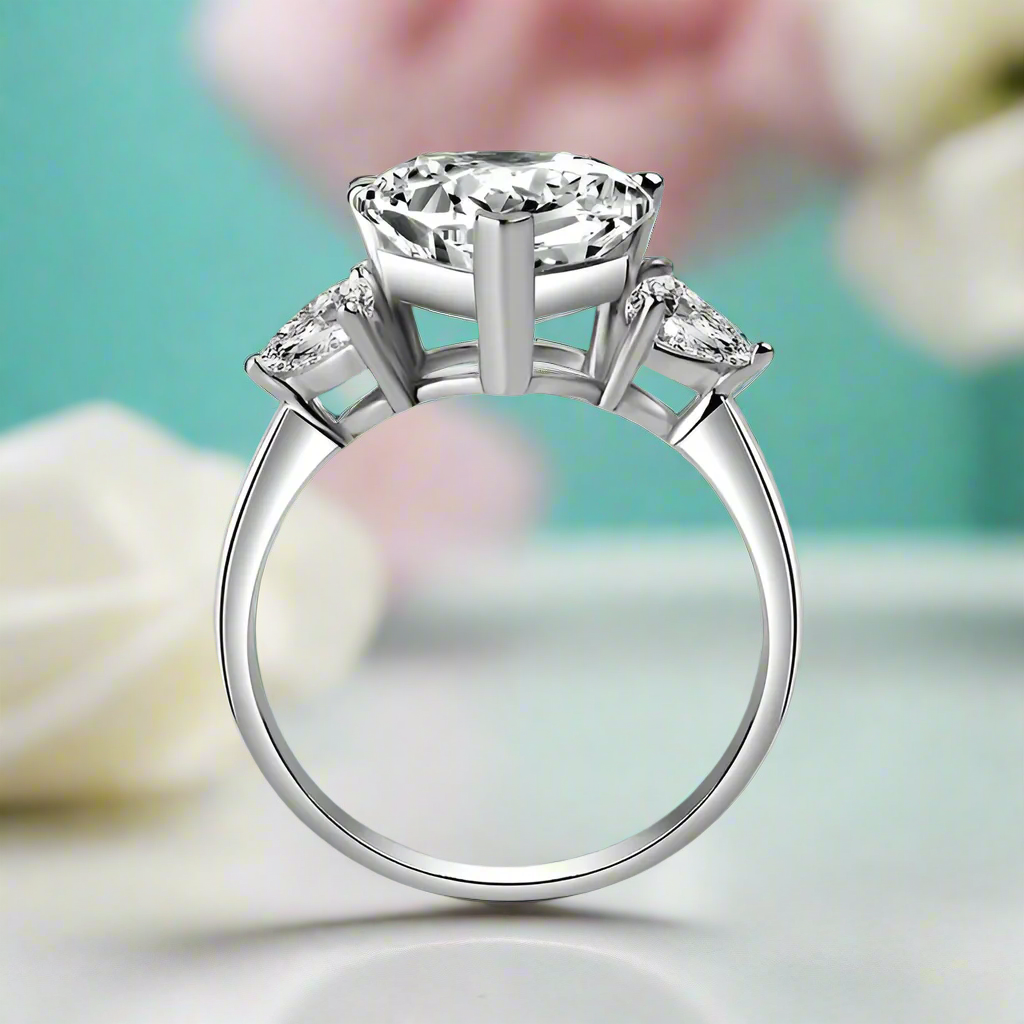 4.90 Ct Heart Cut Three Stone Diamond Engagement Ring-Evani Naomi Jewelry