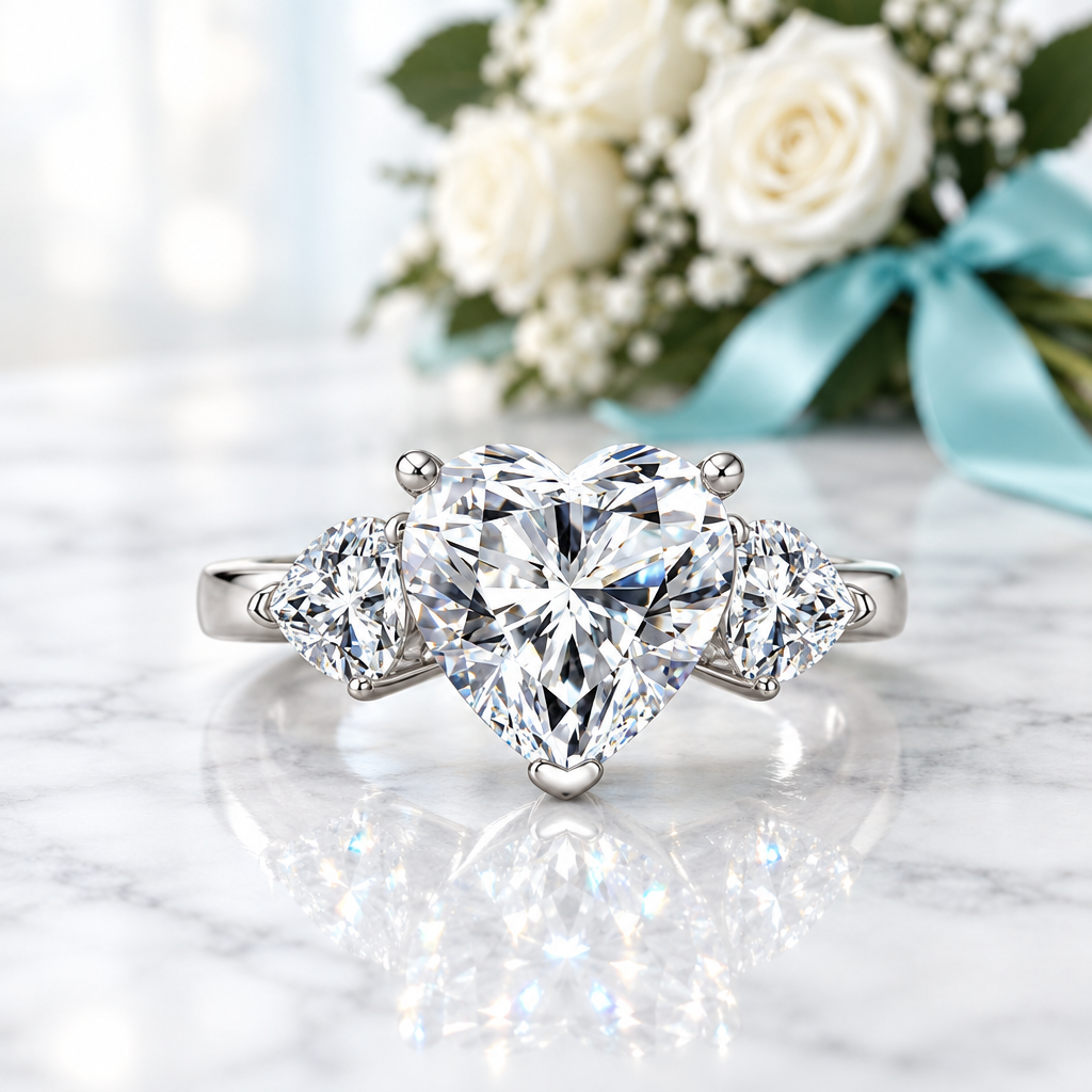 4.90 Ct Heart Cut Three Stone Diamond Option Engagement Ring