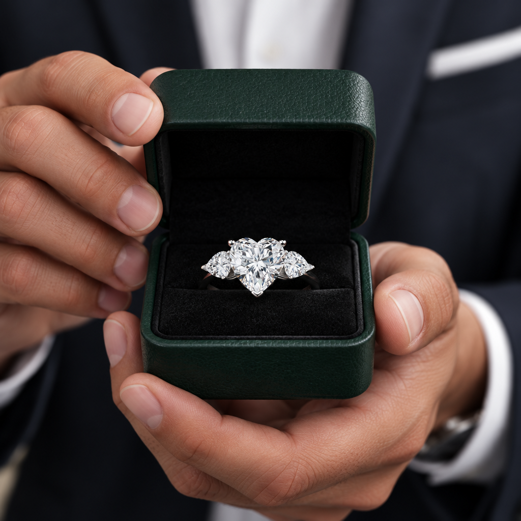 4.90 Ct Heart Cut Three Stone Diamond Option Engagement Ring