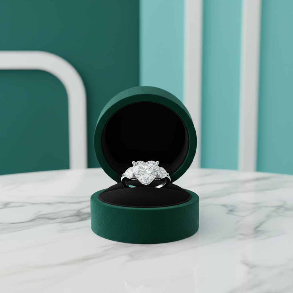 4.90 Ct Heart Cut Three Stone Diamond Option Engagement Ring - Evani Naomi Jewelry