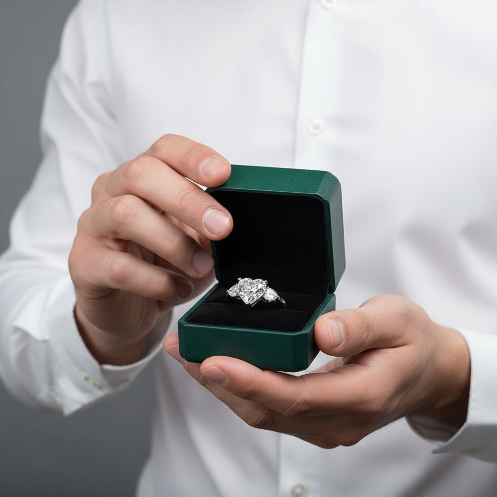 4.90 Ct Heart Cut Three Stone Diamond Option Engagement Ring - Evani Naomi Jewelry