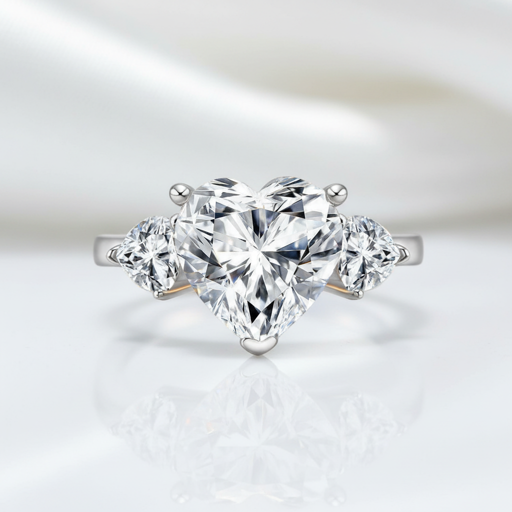 4.90 Ct Heart Cut Three Stone Diamond Option Engagement Ring - Evani Naomi Jewelry