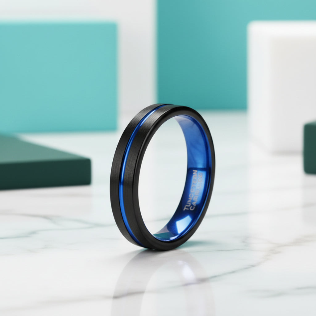 4mm Two-Tone Groove Men's Tungsten Wedding Band-Evani Jewelry