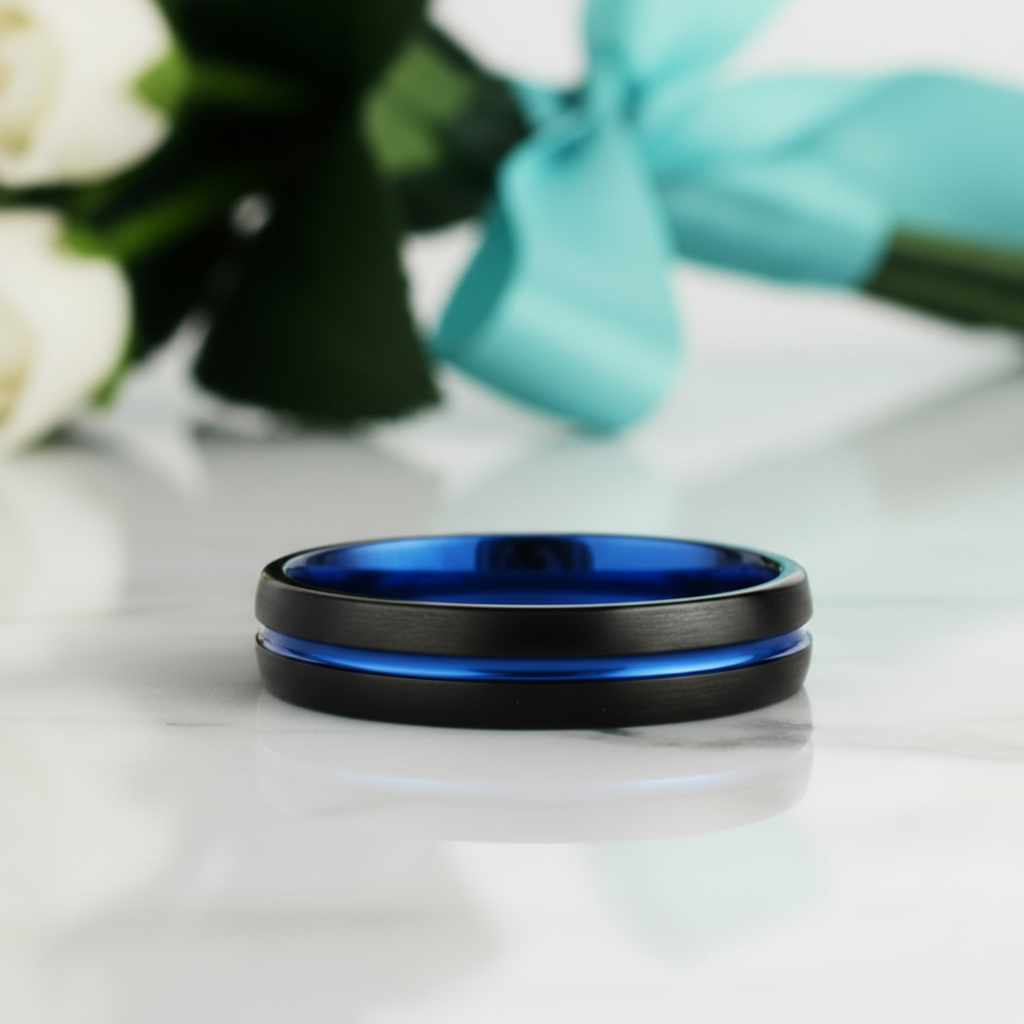 4mm Two-Tone Groove Men's Tungsten Wedding Band - Evani Naomi Jewelry