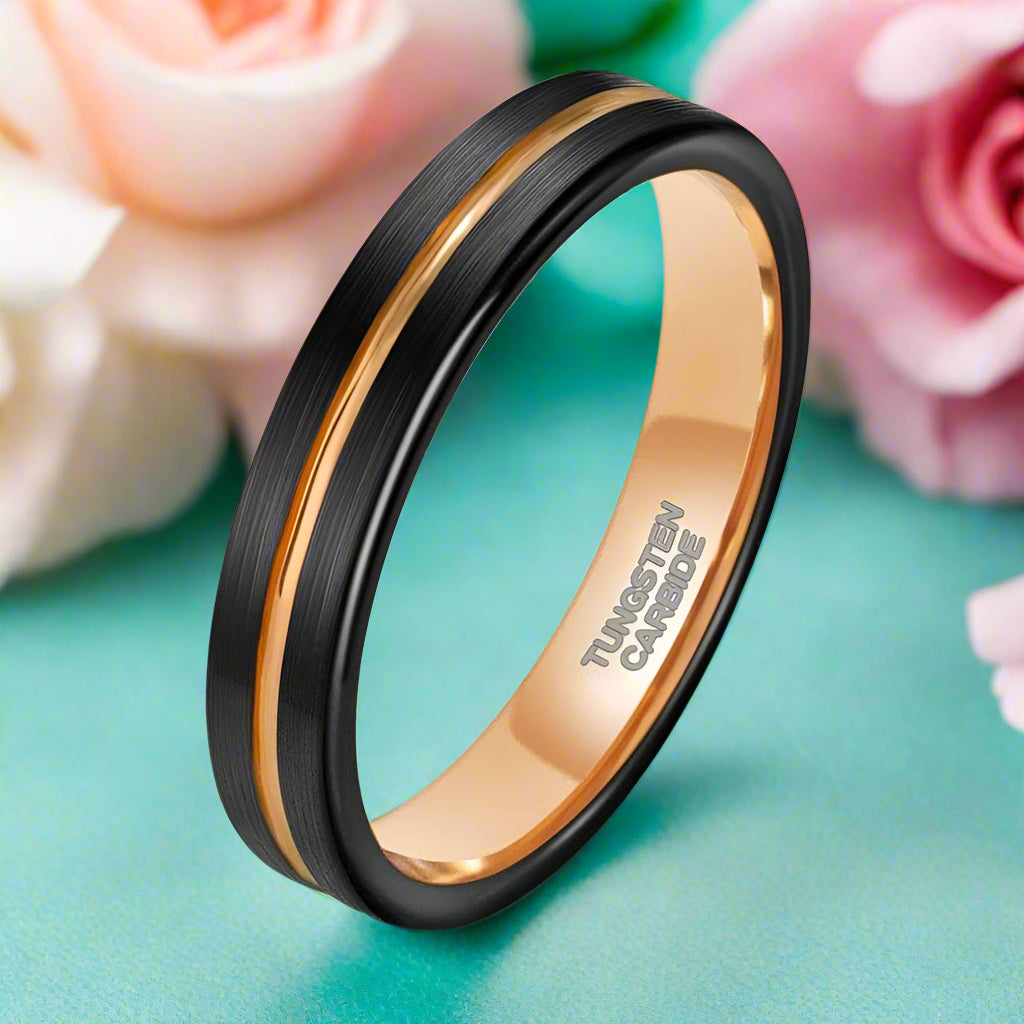4mm Two-Tone Groove Men's Tungsten Wedding Band-Evani Naomi Jewelry