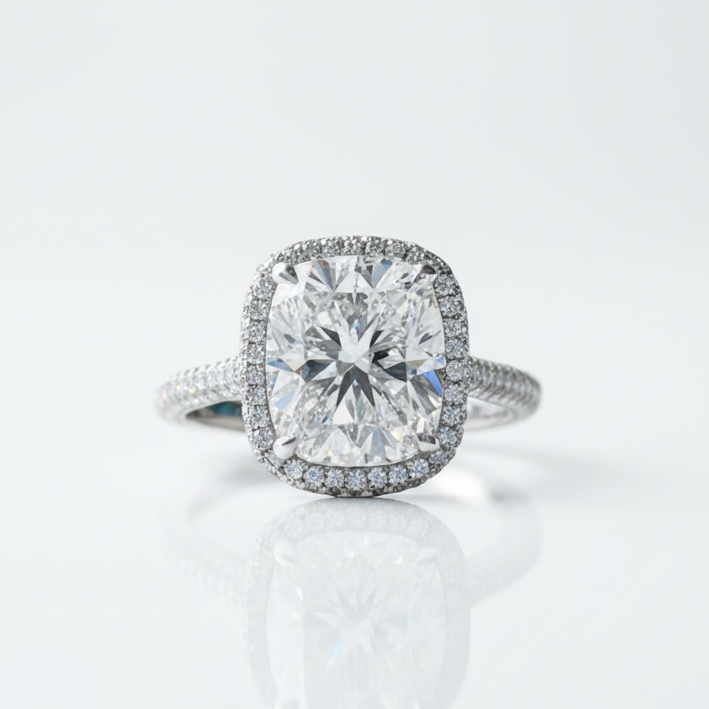 5.0 Ct Cushion Cut Diamond Option Halo Engagement Ring
